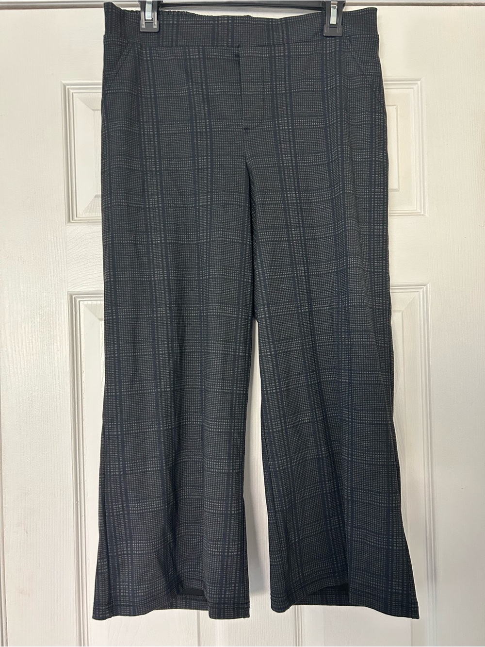 Wit & Wisdom Plaid Wide Leg Pull On Pants Black Gray Medium